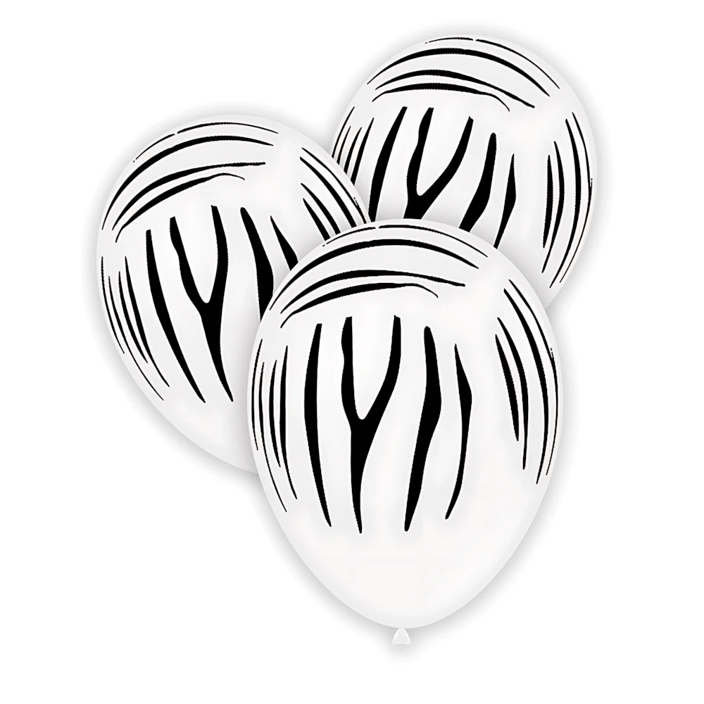 Palloncini 12" (30cm) bianco 10 con stampa nera globo Zebra, 100pz.