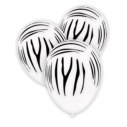 Palloncini 12" (30cm) bianco 10 con stampa nera globo Zebra, 100pz.