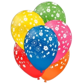 Palloncini 12" (30cm) assortiti con stampa bianca globo Fiori, 100pz.