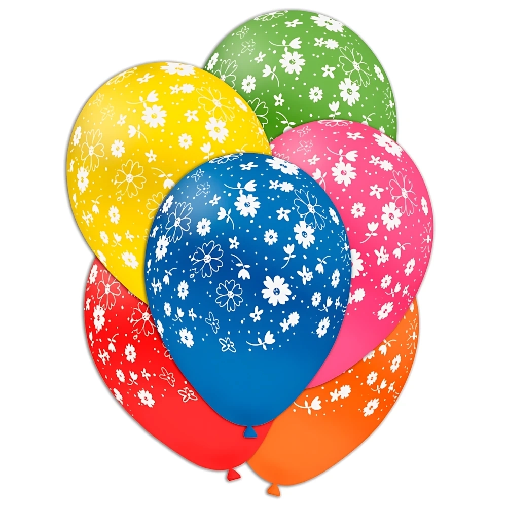 Palloncini 12" (30cm) assortiti con stampa bianca globo Fiori, 100pz.