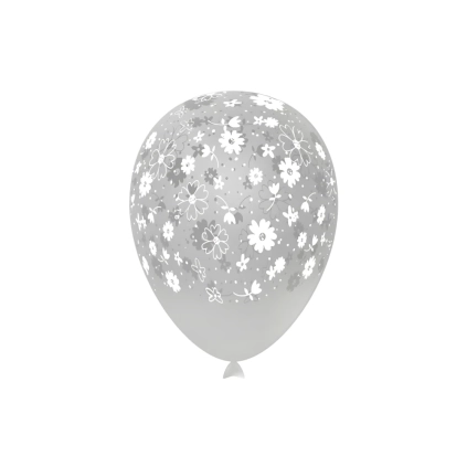 Palloncini 12" (30cm) trasparente 57 con stampa bianca globo Fiori, 100pz.