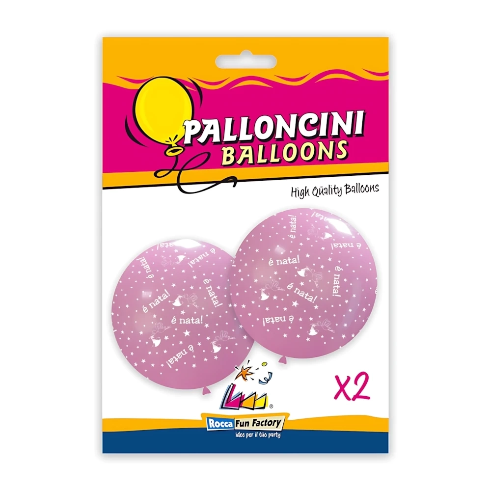Palloncini 33" (86cm) rosa 26 con stampa bianca globo E' Nata, 2pz.