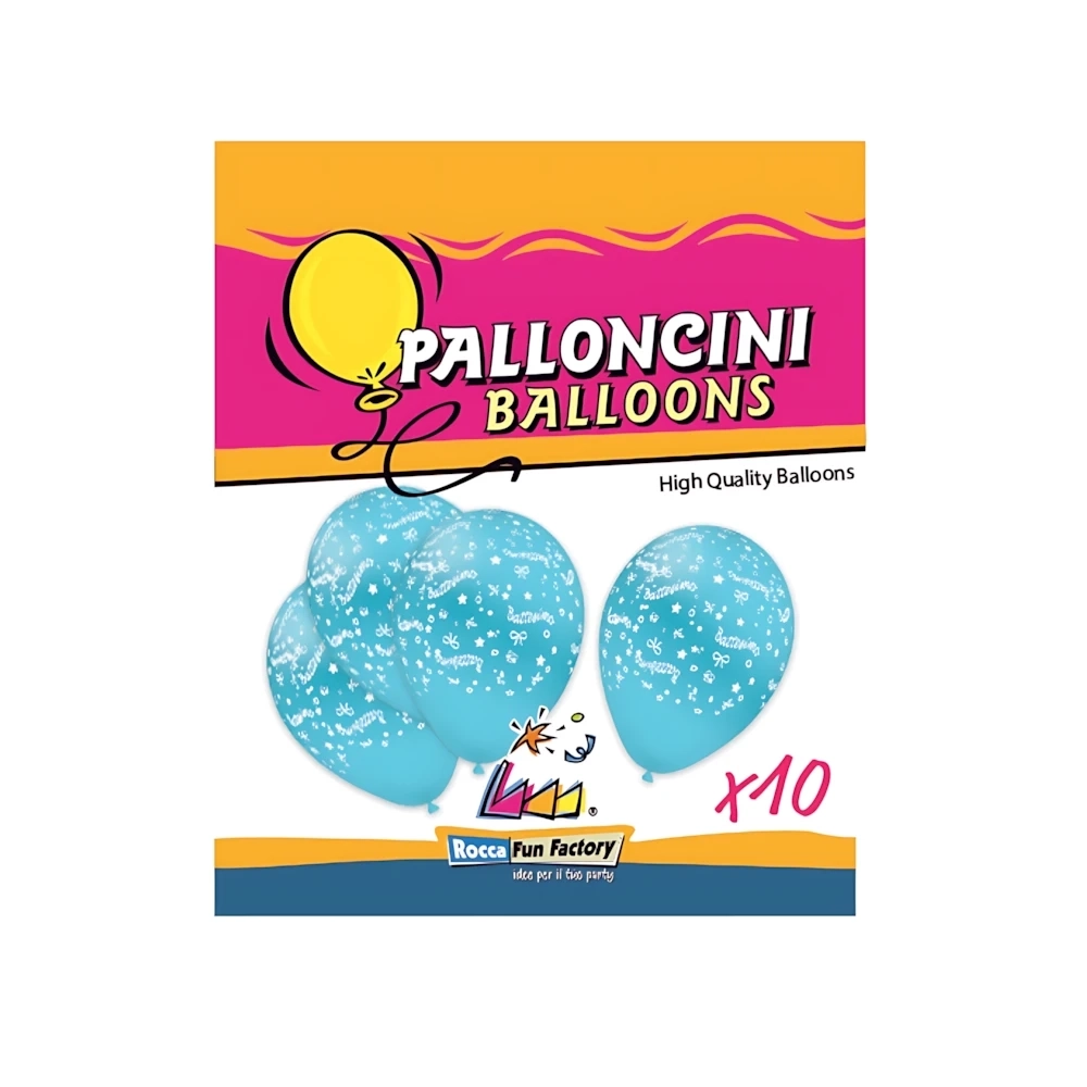 Palloncini 12" (30cm) celeste 46 con stampa bianca globo Battesimo, 10pz.