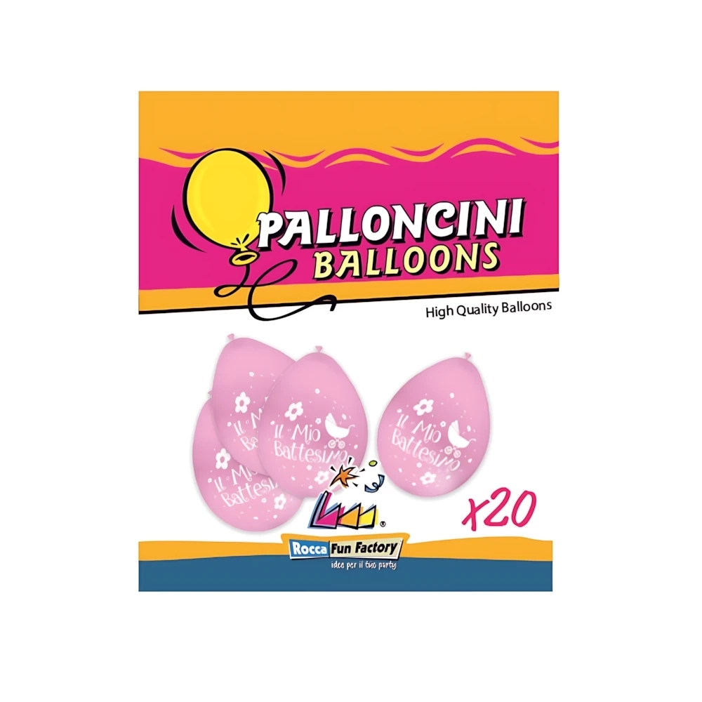 Palloncini 10" (26cm) rosa 26 con stampa bianca il mio Battesimo su 2 lati, 20pz.