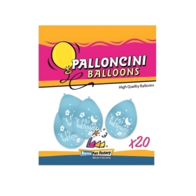 Palloncini 10" (26cm) celeste 46 con stampa bianca il mio Battesimo su 2 lati, 20pz.