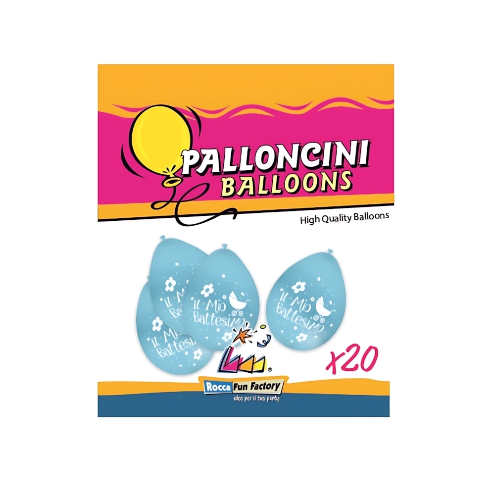 Palloncini 10" (26cm) celeste 46 con stampa bianca il mio Battesimo su 2 lati, 20pz.