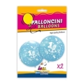 Palloncini 33" (86cm) celeste 46 con stampa bianca 1° Compleanno globo, 2pz.