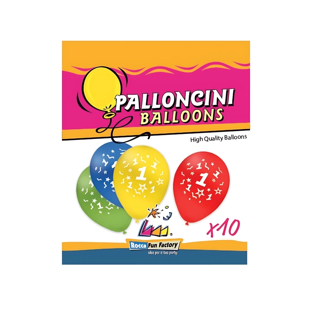 Palloncini 12" (30cm) assortiti con stampa bianca numero 1 su 2 lati, 10pz.