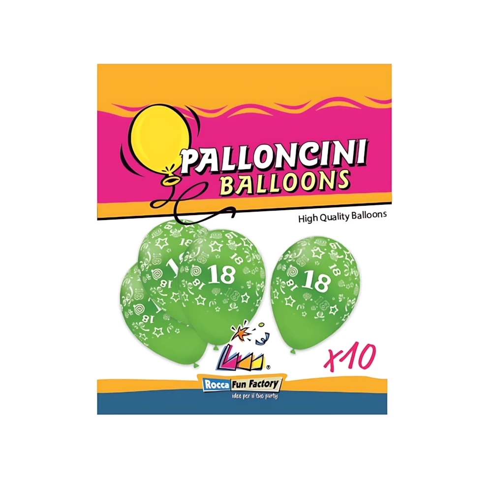 Palloncini 12" (30cm) verde 22 con stampa bianca globo numero 18, 10pz.