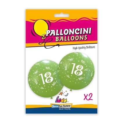 Palloncini 33" (86cm) verde 22 con stampa bianca globo numero 18, 2pz.