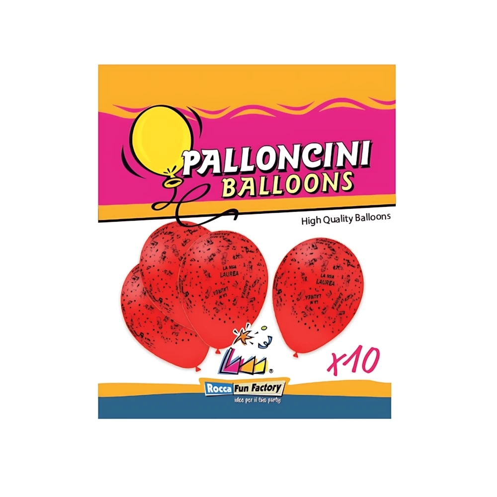Palloncini 12" (30cm) rosso 29 con stampa nera globo Laurea, 10pz.