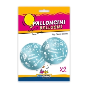 Palloncini 33" (86cm) celeste 80 con stampa bianca globo Prima Comunione, 2pz.