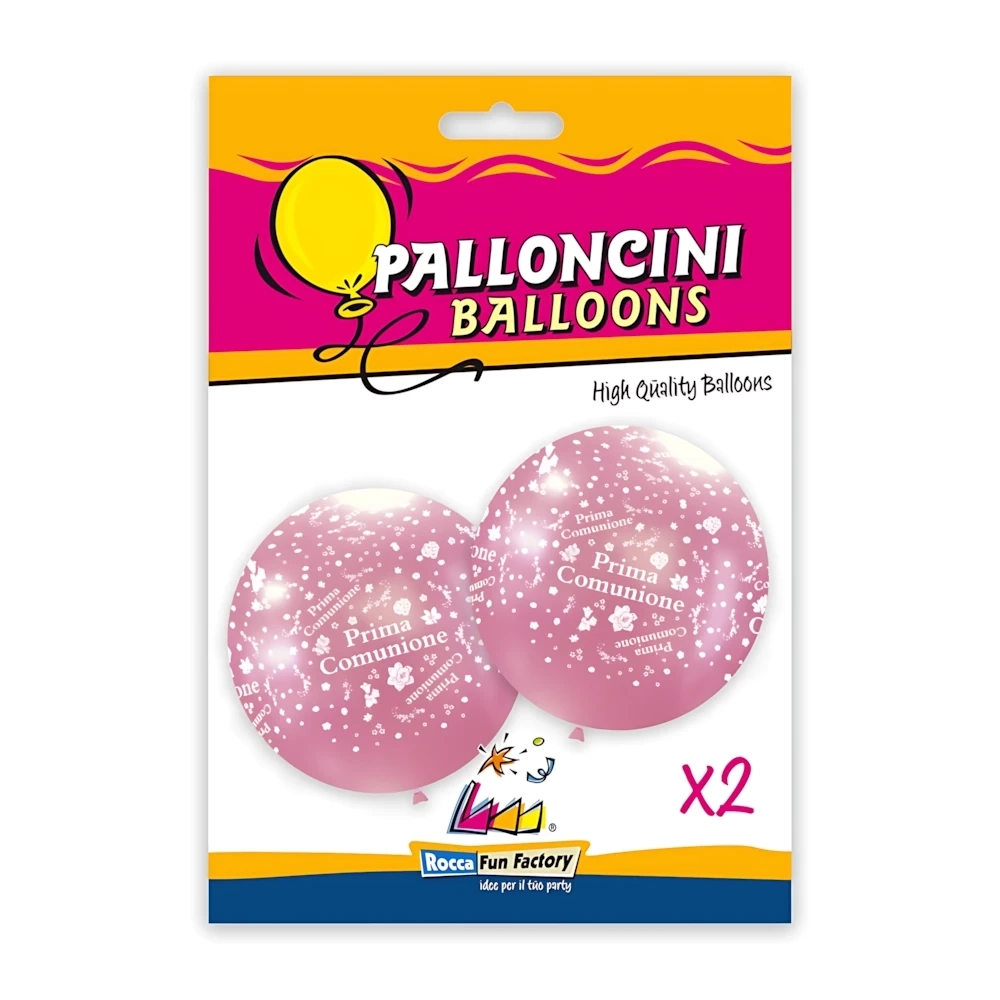 Palloncini 33" (86cm) rosa 74 con stampa bianca globo Prima Comunione, 2pz.