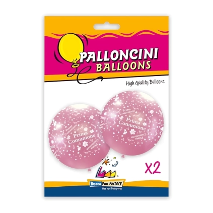 Palloncini 33" (86cm) rosa 74 con stampa bianca globo Prima Comunione, 2pz.