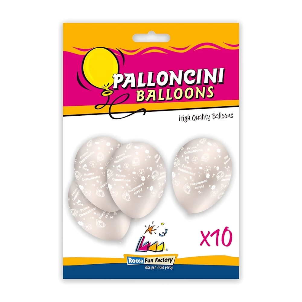 Palloncini 12" (30cm) perla 60 con stampa bianca globo Prima Comunione, 10pz.