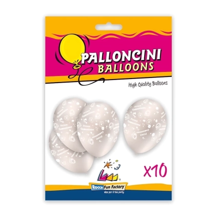 Palloncini 12" (30cm) perla 60 con stampa bianca globo Prima Comunione, 10pz.
