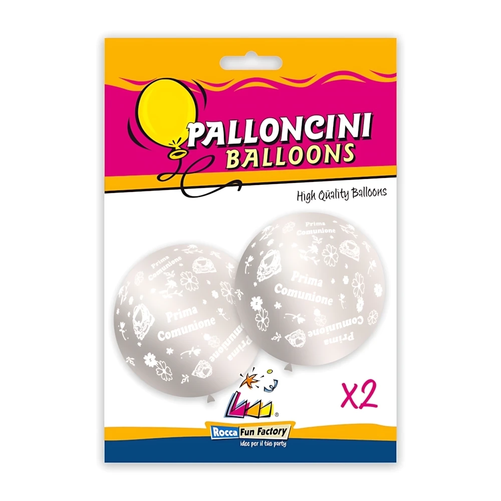 Palloncini 33" (86cm) perla 60 con stampa bianca globo Prima Comunione, 2pz.