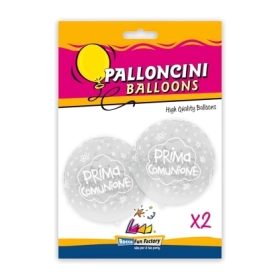Palloncini 33" (86cm) trasparente 57 con stampa bianca globo Prima Comunione, 2pz.