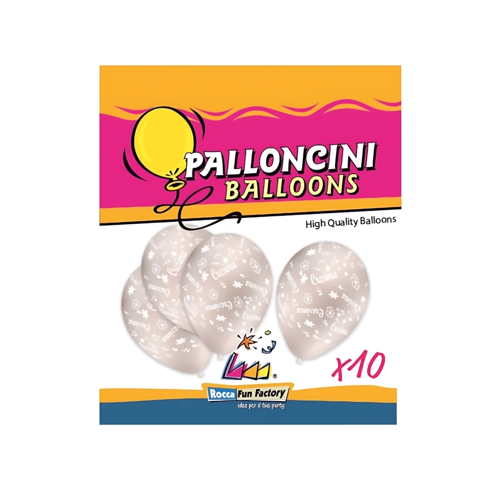 Palloncini 12" (30cm) perla 60 con stampa bianca globo Cresima, 10pz.