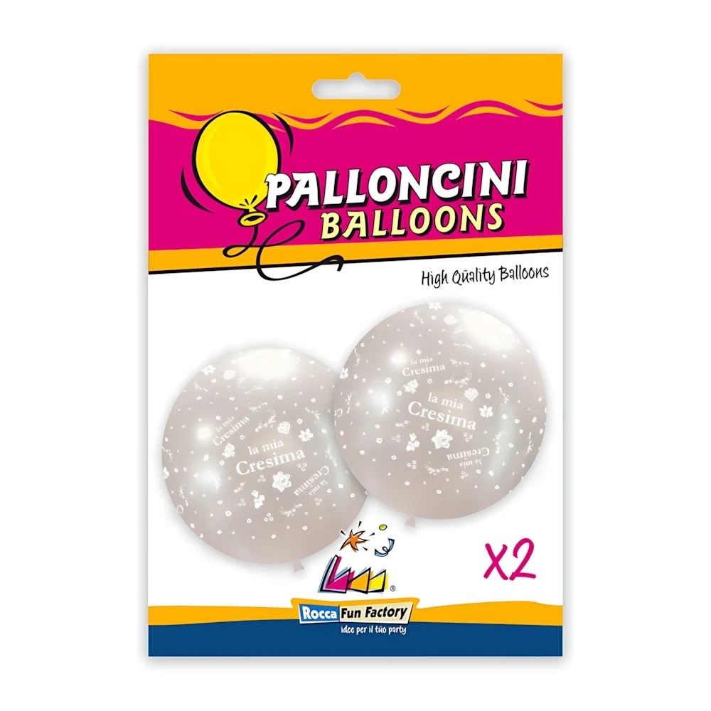 Palloncini 33" (86cm) perla 60 con stampa bianca globo Cresima, 2pz.