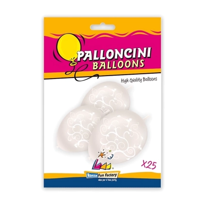 Palloncini 13" (33cm) perla 60 con stampa bianca globo Filigrana, 25pz.