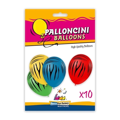 Palloncini 12" (30cm) assortiti con stampa nera globo Zebra, 10pz.
