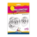 Palloncini 12" (30cm) bianco 10 con stampa nera globo Zebra, 10pz.