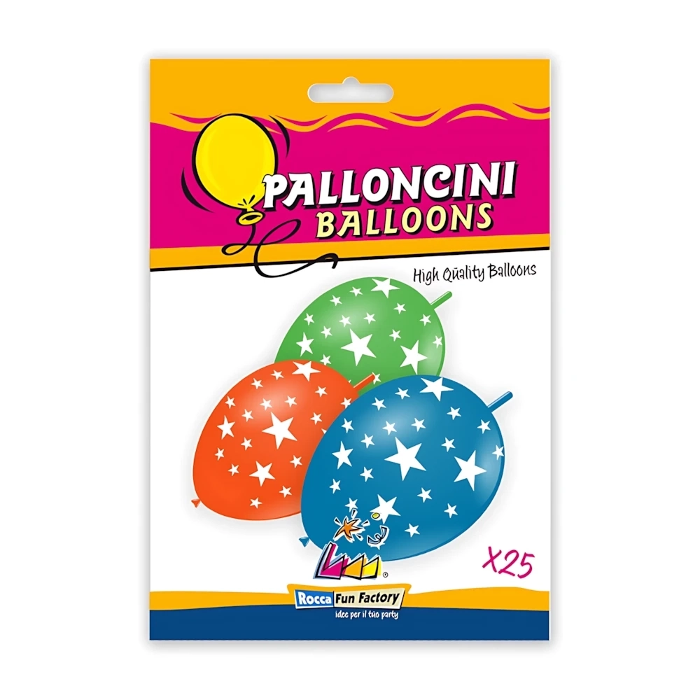 Palloncini 13" (33cm) assortiti con stampa bianca globo Stelle, 25pz.