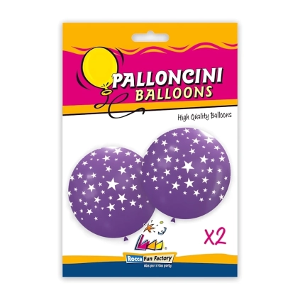 Palloncini 33" (86cm) viola 84 con stampa bianca globo Stelle, 2pz.