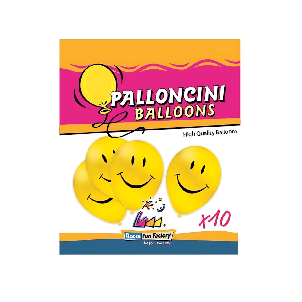 Palloncini a cuore 12" (30cm) giallo 11 con stampa bianca Smile su 1 lato, 10pz.