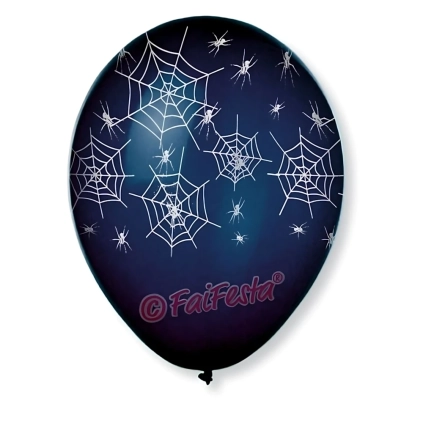 Palloncini 12" (30cm) nero 15 con stampa bianca globo Ragnatele, 10pz.