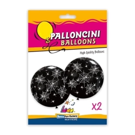 Palloncini 33" (86cm) nero 15 con stampa bianca globo Ragnatele, 2pz.