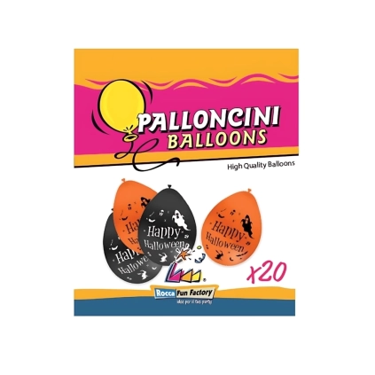Palloncini 10" (26cm) assortiti con stampa bianca e nera Halloween su due lati, 20pz.