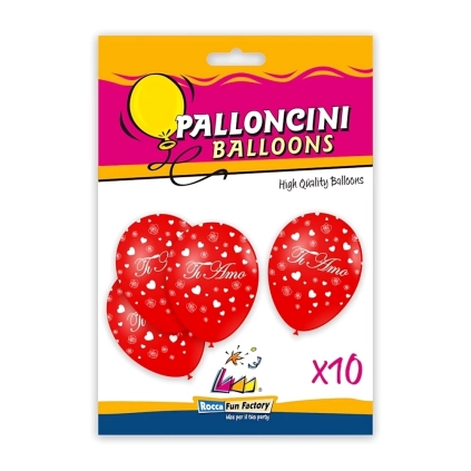 Palloncini 12" (30cm) rosso 28 con stampa bianca globo Ti Amo, 10pz.