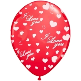Palloncini 12" (30cm) rosso 28 con stampa bianca globo I Love You, 10pz.