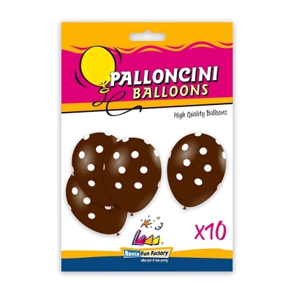 Palloncini 12" (30cm) marrone 31 con stampa bianca globo Pois, 10pz.