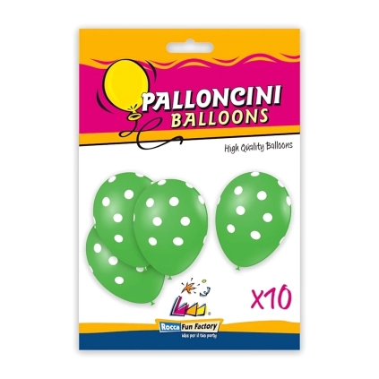 Palloncini 12" (30cm) verde 22 con stampa bianca globo Pois, 10pz.