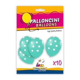 Palloncini 12" (30cm) acquamarina 51 con stampa bianca globo Pois, 10pz.
