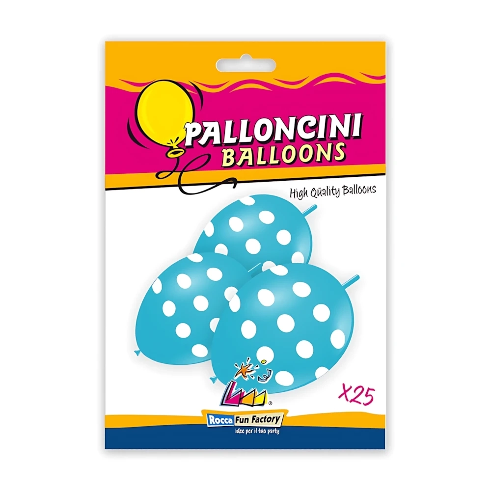 Palloncini link 13" (33cm) celeste 46 con stampa bianca globo Pois, 25pz.
