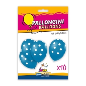 Palloncini 12" (30cm) blu 52 con stampa bianca globo Pois, 10pz.