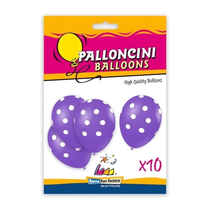 Palloncini 12" (30cm) lavanda 49 con stampa bianca globo Pois, 10pz.