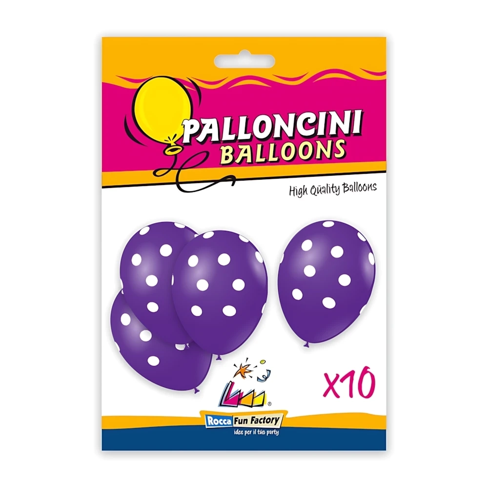 Palloncini 12" (30cm) viola 84 con stampa bianca globo Pois, 10pz.