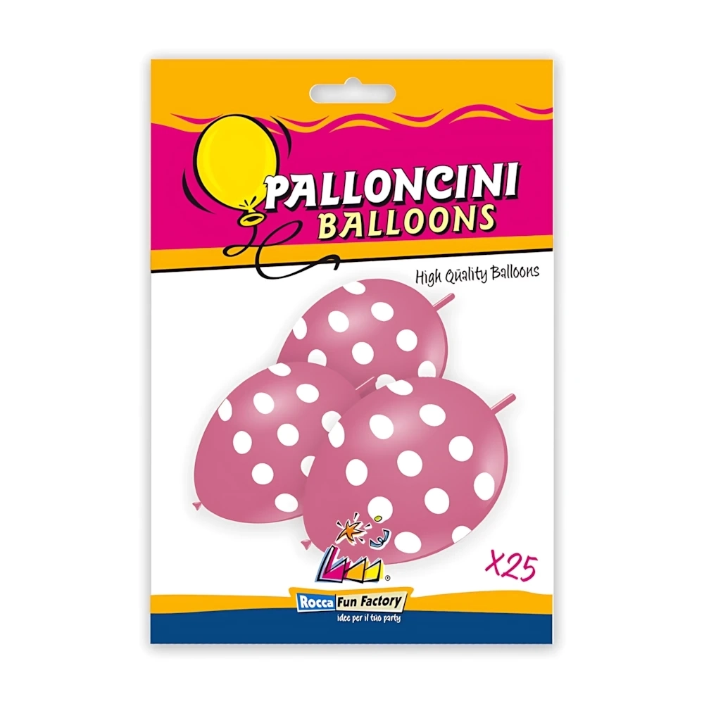 Palloncini 13" (33cm) rosa 26 con stampa bianca globo Pois, 25pz.