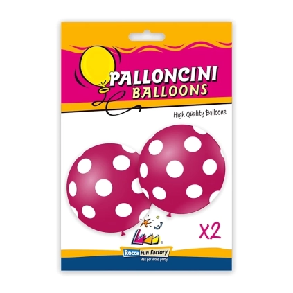 Palloncini 33" (86cm) fucsia 07 con stampa bianca globo Pois, 2pz.
