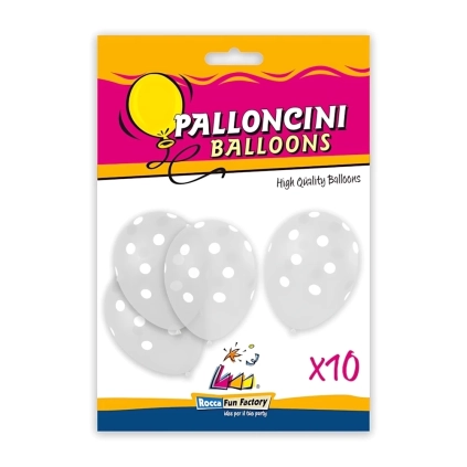 Palloncini 12" (30cm) trasparente 57 con stampa bianca globo Pois, 10pz.