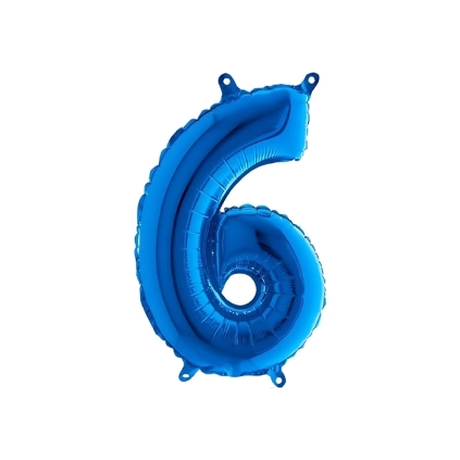 Palloncini numero 6 Blue mini shape 14" (35cm) in mylar, 5pz.