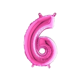 Palloncini numero 6 fucsia mini shape 14" (35cm) in mylar, 5pz.