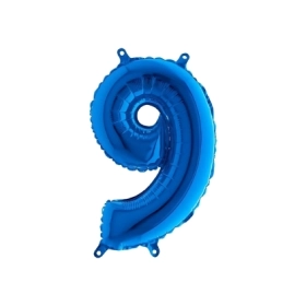Palloncini numero 9 Blu mini shape 14" (35cm) in mylar, 5pz.