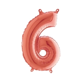 Palloncini numero 6 Rosa Gold mini shape 14" (35cm) in mylar, 5pz.