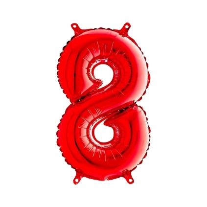 Palloncini numero 8 rosso mini shape 14" (35cm) in mylar, 5pz.